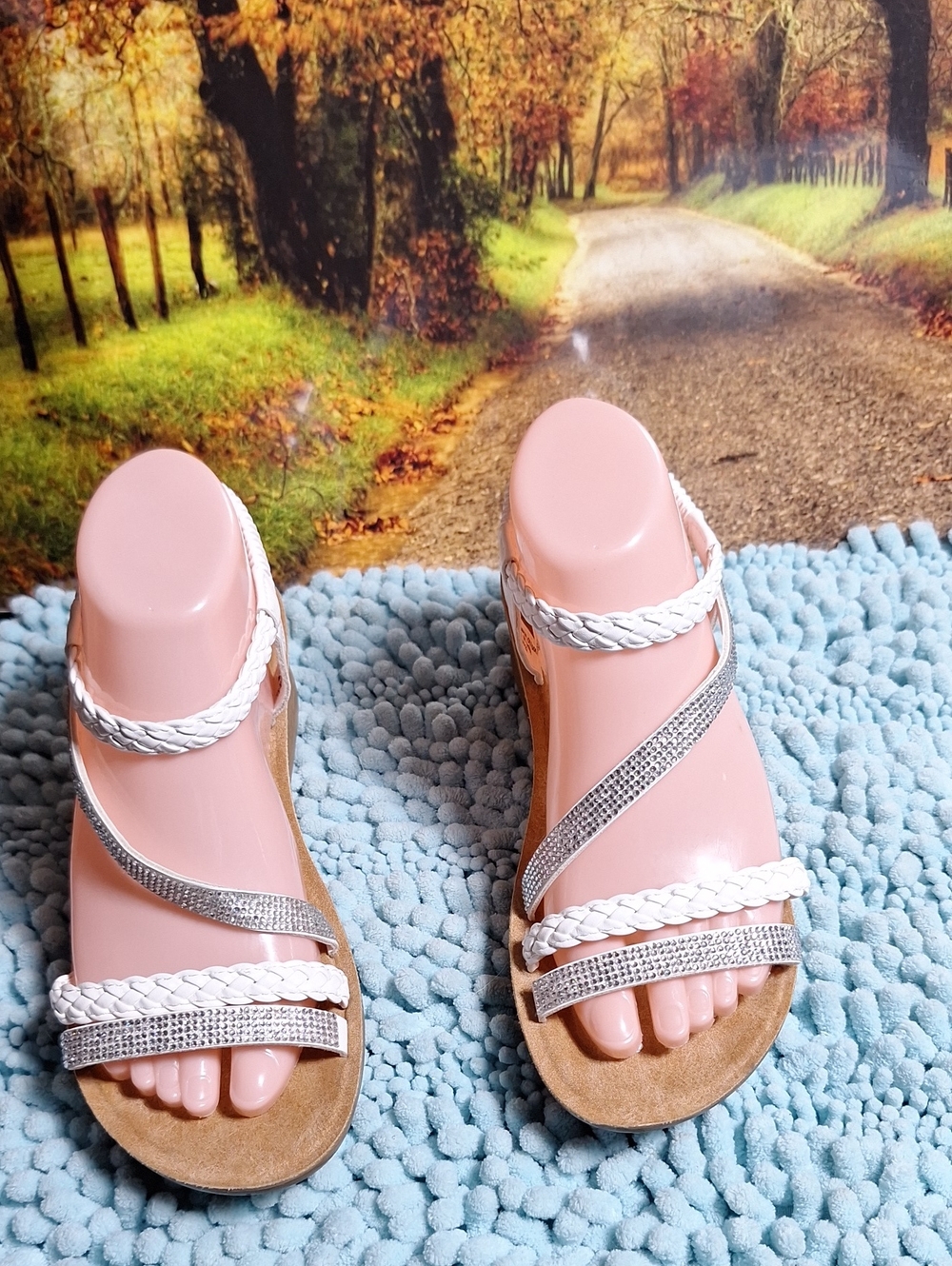 Daisy Fuentes White Braided & Silver Rhinestone Strappy Sandals